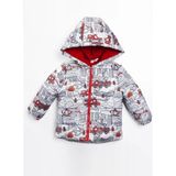 Trend İtfaiye Desenli Fermuar İçi Polar Astarlı Kapüşonlu Kışlık İçi Peluş Erkek Bebek Mont Şişme Beyaz 2 YAŞ