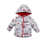 Trend İtfaiye Desenli Fermuar İçi Polar Astarlı Kapüşonlu Kışlık İçi Peluş Erkek Bebek Mont Şişme Beyaz 3 YAŞ