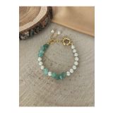 Trend Jewellery Altın Kaplama Doğal Taş Yeşil Aventurin Taşı & Cam Inci Kadın Bileklik Sevgililer Anneler Hediye Kutusunda