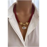 Trend Jewellery Altın Kaplamalı Bordo Cam Boncuk Bordo Koyu Kırmızı Göz Uç Kadın Kolye Hediye Sevgililer Anneler Günü Hediye Kutusunda