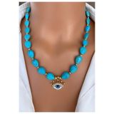 Trend Jewellery Altın Kaplamalı Doğal Taş Damla Mavi Turkuaz Firuze Taşı Göz Nazar Kolye Ucu Tasarım Kadın Kolye Hediye Kutusunda
