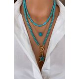 Trend Jewellery (ÜÇ KOLYE) Doğal Taş Mavi Turkuaz Çubuk Firuze Yıldız Kristal Kadın Kolye Sevgililer Anneler Günü Hediye Kutusunda