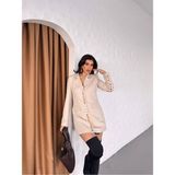 Trend Kadın Gold Çıt Çıt Detaylı Tasarım Uzun Blazer Ceket - Bej