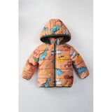 Trend Kamyonet & Dinozor Desenli İçi Polar Astarlı Kapüşonlu Kışlık İçi Peluş Erkek Bebek Mont Şişme