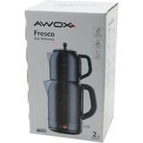 Trend Kapında Awox Fresco Siyah Elektrikli Çay Makinesi Çaycı Set 1.7lt Su Isıtıcı + 1.2lt Demlik Paslanmaz Çelik Gövde 2200W