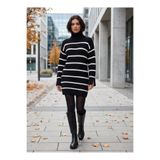 Trend Kapında Balıkçı Yaka Çizgili Triko Elbise & Tunik