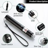 Trend Kapında Fithome 100MW Desen Başlıklı USB Şarjlı Yeşil Lazer Pointer - Belirtilmemiş