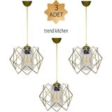 Trend Kitchen 3 Adet Gold Tasarım Şeffaf Mika Camlı Avize
