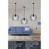 Trend Kitchen 3 Adet Siyah Jaka Akrilik Camlı Koza Sarkıt Avize Salon, Mutfak, Koridor, Antre