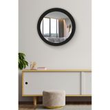 Trend Kitchen Lunava Ahşap Çerçeveli Dekoratif Yuvarlak Hol Koridor Salon Banyo Duvar Ve Makyaj Aynası (35cm)