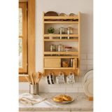 Trend Kitchen Woodenstra Modern Dekoratif Doğal 1. Sınıf Çam Mutfak Düzenleyici Baharatlık Ve Fincan Rafı