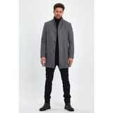 TREND KOMBİN Erkek Slim Fit Kapalı Gri Kaşe Kaban