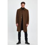 TREND KOMBİN Erkek Taba Uzun Regular Fit Kaşe Kaban