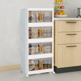 Trend Maison 4'lü Portatif Çok Amaçlı Tekerlekli Dolap Beyaz Gri 128 cm Yükseklik ve 54 cm Genişlik - Beyaz - Gri