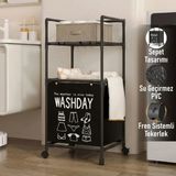 Trend Maison Çamaşır Sepeti ve Düzenleyici Raf Ünitesi Tekerlekli Metal Gövdeli Kirli Çamaşır Organizeri - Siyah1