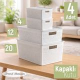 Trend Maison Çok Amaçlı Düzenleyici Organizer 20L 12L 4l Plastik Kapaklı Saklama Kutusu 4 Adet - Beyaz