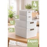 Trend Maison Çok Amaçlı Düzenleyici Organizer 20L 12L 4L Plastik Kapaklı Saklama Kutusu 4 Adet