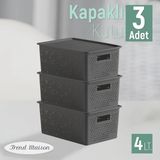 Trend Maison Çok Amaçlı Düzenleyici Organizer 4 L. Plastik Kapaklı Saklama Kutusu 3 Adet - Gri