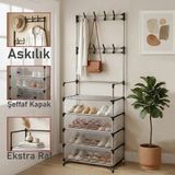 Trend Maison Çok Amaçlı Portatif Ayakkabılık ve Askılık 4 Katlı Şeffaf Ayakkabı Düzenleyicisi - Siyah