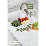 Trend Maison Sürgülü Ayarlanabilir Pratik Lavabo Süzgeci, Uzun Kısa Ayarlı Evye, Meyve Sebze Salata Yıkama Beyaz