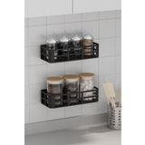 Trend Maison Yapışkanlı Mutfak Rafı 2 li Set Plastik Mutfak Düzenleyici Siyah Organizer