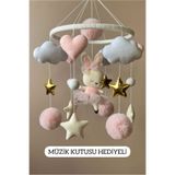 TREND METFİQ DECORATİON Ahşap Kasnaklı Yenidoğan Bebek Dönencesi - Baby Shower Hediyesi Müzikli Beşik Oyuncağı