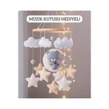 TREND METFİQ DECORATİON çocuk müzik Premium El Yapımı Ayıcık Bebek Dönencesi - Keçe Figürlü Montessori Beşik Süsü - Doğal Ahşap Kasnaklı Bohem Bebek Odası Hediyesi