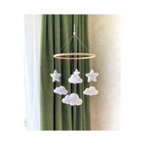 TREND METFİQ DECORATİON Doğal Ahşap ve Keçe Bebek Dönencesi - İskandinav Tarzı Bulut Yıldız Beşik Süsü - Montessori Dekor