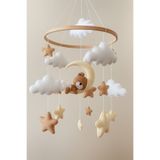 TREND METFİQ DECORATİON MÜZİKSİZ Premium El Yapımı Ayıcık Bebek Dönencesi - Keçe Figürlü Montessori Beşik Süsü - Kahve Krem Bohem Dekorasyon