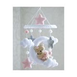 TREND METFİQ DECORATİON TRENDMETFIQQ Premium El Yapımı Keçe Bebek Dönencesi M Ayıcık Temalı Montessori Beşik Süsü Ü %100 Doğal Ahşap Kasnaklı Yeni Doğan Hediyesi