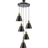 Trend Modern Tasarım Siyah Renk Metal Sarkıt Cafe -Yemek Masası Üstü -Salon 5 Li Avize - Çok Renkli