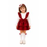 TREND NATURAL TRENDNATURAL Kız Bebek Ve Çocuk Okul Kreş Fırfırlı Fiyonklu Salopet Elbise Seti Dantel Bluzlu Saç Bandı ve Çoraplı 4'lü Takım (1-10 Yaş)