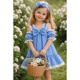 TREND NATURAL Vintage Ekose Fiyonk Detaylı Kız Çocuk Elbise