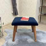 Trend Puf, Lacivert, Naturel Ahşap Ayak