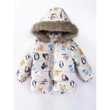 Trend Rakun & Köstebek Figürlü Fermuarlı Varaklı Kapüşonlu Kışlık İçi Peluş Erkek Bebek Mont Şişme