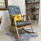 Trend Sallanan Sandalye, Mavi Desen, Ahşap, Naturel Ayak