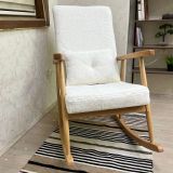 Trend Sallanan Sandalye, Teddy Krem, Ahşap, Naturel Ayak
