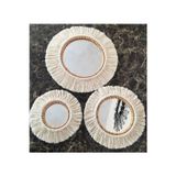 Trend Sende Boho Aynası Yumuşak Makrome Ayna Beyaz Duvar Dekoru 3'Lü Set