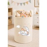 Trend Sizde Ayda Fil Zürafa Baskılı Oyuncak Sepeti 50x40 cm Bebek ve Çocuk Odası Krem Keçe Düzenleyici Sepet