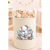 Trend Sizde Fil Ailesi Baskılı Oyuncak Sepeti 50x40 cm Bebek ve Çocuk Odası Krem Keçe Düzenleyici Sepet