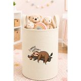 Trend Sizde Tembel Hayvan Baskılı Oyuncak Sepeti 50x40 cm Bebek ve Çocuk Odası Krem Keçe Düzenleyici Sepet