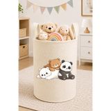 Trend Sizde Üçlü Ayıcık Panda Baskılı Oyuncak Sepeti 50x40 cm Bebek ve Çocuk Odası Krem Keçe Düzenleyici Sepet