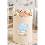 Trend Sizde Yıldızlı Ayıcık Baskılı Oyuncak Sepeti 50x40 cm Bebek ve Çocuk Odası Krem Keçe Düzenleyici Sepet