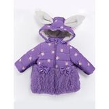 Trend Tavşan Detaylı Baskılı Fiyonk Kulaklı Fermuar Kapüşonlu Kışlık İçi Peluş Kız Bebek Mont Şişme Mor 2 YAŞ
