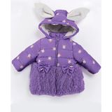 Trend Tavşan Detaylı Baskılı Fiyonk Kulaklı Fermuar Kapüşonlu Kışlık İçi Peluş Kız Bebek Mont Şişme Mor 5 YAŞ