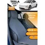TREND Terletmez Oto Koltuk Koruyucu Kılıf %100 Pamuk 5 li Tam Set Füme Tesla Model Y