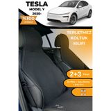 TREND Terletmez Oto Koltuk Koruyucu Kılıf %100 Pamuk 5 li Tam Set Siyah Tesla Model Y