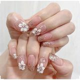 Trend Vitrin Kadın Jel Nail Art Çiçek Baskılı Design Badem Küt Takma Tırnak