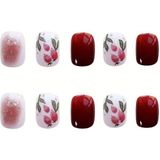 Trend Vitrin Kadın Kırmızı Cherry Küt Jel 3D Nail Art Baskılı Design Takma Tırnak YILBAŞI KONSEPT HEDİYE