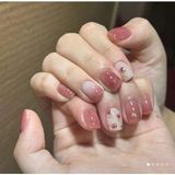 Trend Vitrin Kadın Soft Cherry Lale Küt Jel 3D Nail Art Baskılı Design Takma Tırnak